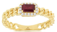 .42CT DIAMOND & AAA RUBY 14KT YELLOW GOLD 3D EMERALD CUT & ROUND LOVE KNOT RING