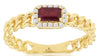 .42CT DIAMOND & AAA RUBY 14KT YELLOW GOLD 3D EMERALD CUT & ROUND LOVE KNOT RING