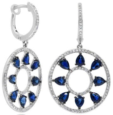 3.77CT DIAMOND & AAA SAPPHIRE 14KT WHITE GOLD 3D PEAR SHAPE & ROUND FUN EARRINGS