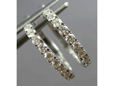 ESTATE .62CT DIAMOND 14KT WHITE GOLD 3D ROUND INSIDE OUT HOOP HANGING EARRINGS