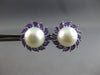 ESTATE LARGE 1.81CT AAA AMETHYST & PINK SOUTH SEA PEARL 14KT WHITE GOLD STUD EARRINGS