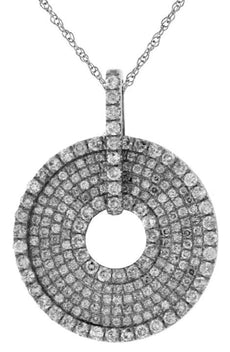 1.08CT DIAMOND 14K WHITE GOLD 3D CLASSIC MULTI ROW CIRCULAR FUN FLOATING PENDANT