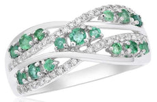 .61CT DIAMOND & AAA EMERALD 14KT WHITE GOLD MULTI ROW CRISS CROSS INFINTIY RING