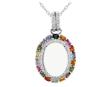 15.25CT DIAMOND & AAA OPAL & MULTI COLOR SAPPHIRE 14K WHITE GOLD RAINBOW PENDANT