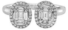 .50CT DIAMOND 18KT WHITE GOLD ROUND & BAGUETTE CLUSTER DOUBLE OVAL HALO FUN RING