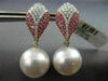 LARGE 1.46CT DIAMOND & PINK SAPPHIRE SOUTH SEA PEARL 14K WHITE GOLD 3D EARRINGS