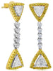 2.24CT WHITE & FANCY YELLOW DIAMOND 18K 2 TONE GOLD 3D TRILLION & ROUND EARRINGS