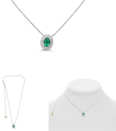 .57CT DIAMOND & AAA EMERALD 18K WHITE GOLD ROUND & OVAL ADJUSTABLE LOVE NECKLACE