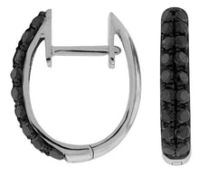 ESTATE .80CT BLACK DIAMOND 14KT WHITE GOLD CLASSIC 2 ROW HUGGIE HANGING EARRINGS