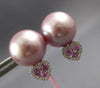 .37CT DIAMOND & AAA PINK SAPPHIRE & PINK SOUTH SEA PEARL 14K WHITE GOLD EARRINGS