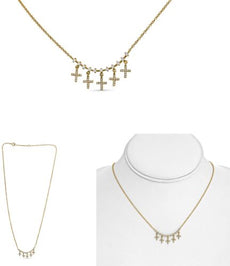 .28CT DIAMOND 14KT YELLOW GOLD ROUND MULTI CROSS CHANDELIER ADJUSTABLE NECKLACE
