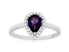 .77CT DIAMOND & AAA AMETHYST 14KT WHITE GOLD PEAR SHAPE & ROUND HALO LOVE RING