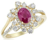 1.50CT DIAMOND & AAA RUBY 14KT YELLOW GOLD 3D ROUND & OVAL FLOWER FUN RING