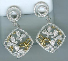 1.28CT DIAMOND 14KT 2 TONE GOLD 3D MULTI BUTTERFLY GEOMETRICAL HANGING EARRINGS