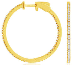 ESTATE .50CT DIAMOND 14K YELLOW GOLD 3D CLASSIC HOOP INSIDE OUT HANGING EARRINGS