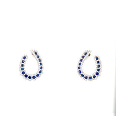 1.13CT DIAMOND & AAA SAPPHIRE 18K WHITE GOLD 3D HORSESHOE LUCKY HANGING EARRINGS