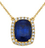 LARGE 4.42CT DIAMOND & AAA SAPPHIRE 14KT YELLOW GOLD CUSHION SOLITAIRE NECKLACE