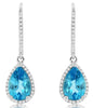 LARGE 3.32CT DIAMOND & AAA BLUE TOPAZ 14K WHITE GOLD PEAR SHAPE HANGING EARRINGS