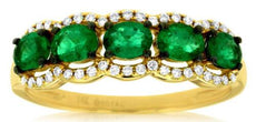 .99CT DIAMOND & AAA EMERALD 14KT YELLOW GOLD OVAL & ROUND HALO ANNIVERSARY RING