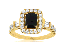 1.97CT DIAMOND & AAA SAPPHIRE 14KT YELLOW GOLD BAGUETTE & ROUND ENGAGEMENT RING