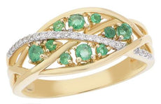 .41CT DIAMOND & AAA EMERALD 14KT YELLOW GOLD 3D MULTI ROW CRISS CROSS FUN RING