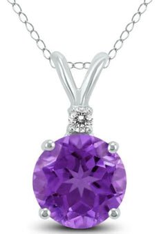 .62CT DIAMOND & AAA AMETHYST 14KT WHITE GOLD 3D CLASSIC ROUND FLOATING PENDANT