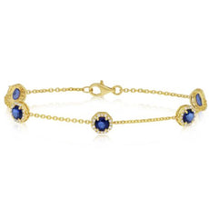 2.89CT DIAMOND & AAA SAPPHIRE 14KT YELLOW GOLD FLORAL OCTAGON STAR LOVE BRACELET