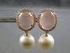 ESTATE LARGE 17CT DIAMOND & AAA PINK QUARTZ & SOUTH SEA PEARL 18KT ROSE GOLD EARRINGS
