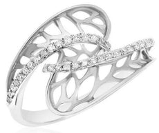ESTATE .17CT DIAMOND 14KT WHITE GOLD 3D CLASSIC CRISS CROSS FILIGREE FUN RING