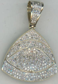 .75CT DIAMOND 14K WHITE GOLD 3D ROUND CLUSTER TRIANGULAR LUCKY EVIL EYE PENDANT