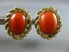 ESTATE LARGE AAA CORAL 14K YELLOW GOLD OVAL ROPE CLIP ON HANGING EARRINGS #27528