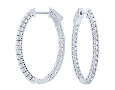 ESTATE 2.0CT DIAMOND 14KT WHITE GOLD 3D CLASSIC OVAL DOUBLE SIDED HOOP EARRINGS