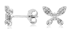 ESTATE .16CT DIAMOND 14KT WHITE GOLD 3D ROUND & BAGUETTE BUTTERFLY STUD EARRINGS