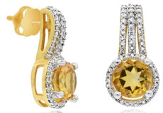 1.75CT DIAMOND & AAA CITRINE 14KT YELLOW GOLD FLORAL HALO FUN HANGING EARRINGS