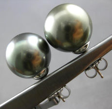 ESTATE EXTRA LARGE AAA TAHITIAN PEARL 14KT WHITE GOLD 3D CLASSIC STUD EARRINGS