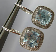 5.65CT DIAMOND & AAA AQUAMARINE 14KT WHITE GOLD HALO LEVERBACK HANGING EARRINGS