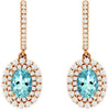 2.20CT DIAMOND & AAA AQUAMARINE 14KT ROSE GOLD OVAL & ROUND LEVERBACK EARRINGS