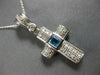 LARGE .66CT DIAMOND & AAA BLUE TOPAZ 14KT WHITE GOLD 3D CROSS FLOATING PENDANT