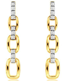 .20CT DIAMOND 14KT YELLOW GOLD ROUND GRADUATING SQUARE LINK FUN HANGING EARRINGS