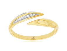 ESTATE .05CT DIAMOND 14KT YELLOW GOLD 3D DOUBLE LEAF CRISS CROSS FUN RING