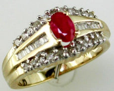 1.05CT DIAMOND & AAA RUBY 14KT YELLOW GOLD OVAL ROUND & BAGUETTE FRIENDSHIP RING