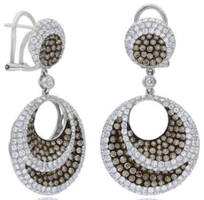 LARGE 5.35CT WHITE & CHOCOLATE FANCY DIAMOND 18KT WHITE GOLD 3D HANGING EARRINGS