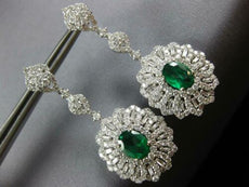 ESTATE EXTRA LARGE 7.34CT DIAMOND & AAA EMERALD 18KT WHITE GOLD HANGING EARRINGS