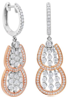 1.46CT DIAMOND 18K ROSE & WHITE GOLD 3D DOUBLE HORSESHOE HUGGIE HANGING EARRINGS