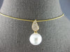 ESTATE .18CT DIAMOND & AAA SOUTH SEA PEARL 18K YELLOW GOLD LEAF FLOATING PENDANT
