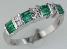 .61CT DIAMOND & AAA EMERALD 14KT WHITE GOLD 3D ROUND & BAGUETTE ANNIVERSARY RING