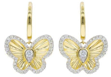ESTATE .39CT DIAMOND 14KT YELLOW GOLD 3D CLASSIC BUTTERFLY LOVE HANGING EARRINGS
