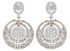 LARGE 5.01CT DIAMOND 18KT WHITE & ROSE GOLD CIRCULAR COCKTAIL HANGING EARRINGS