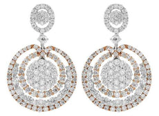 LARGE 5.01CT DIAMOND 18KT WHITE & ROSE GOLD CIRCULAR COCKTAIL HANGING EARRINGS