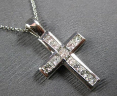 .91CT DIAMOND 14KT WHITE GOLD 3D PRINCESS CHANNEL INVISIBLE CROSS PENDANT #27678